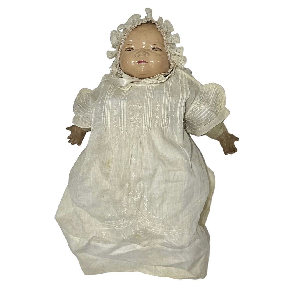 Antique Grace Storey Putnam Composition Bye Lo 14” Baby Doll Blue Eyes Close VTG